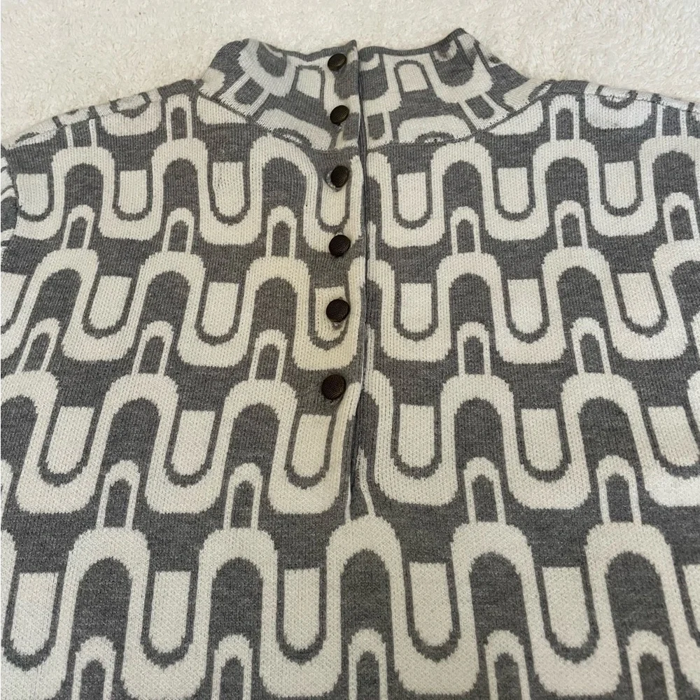 Anthropologie Grey & White Geometric High-Neck Mini Dress XL - Picture 10 of 15